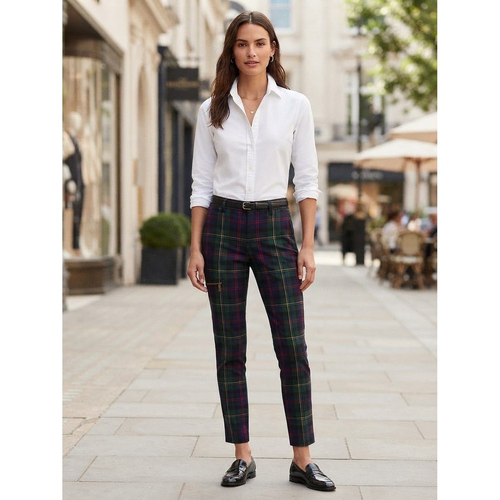 Tommy Hilfiger Womens Plaid Tartan Straight Leg Pants Green Blue Red Size 10